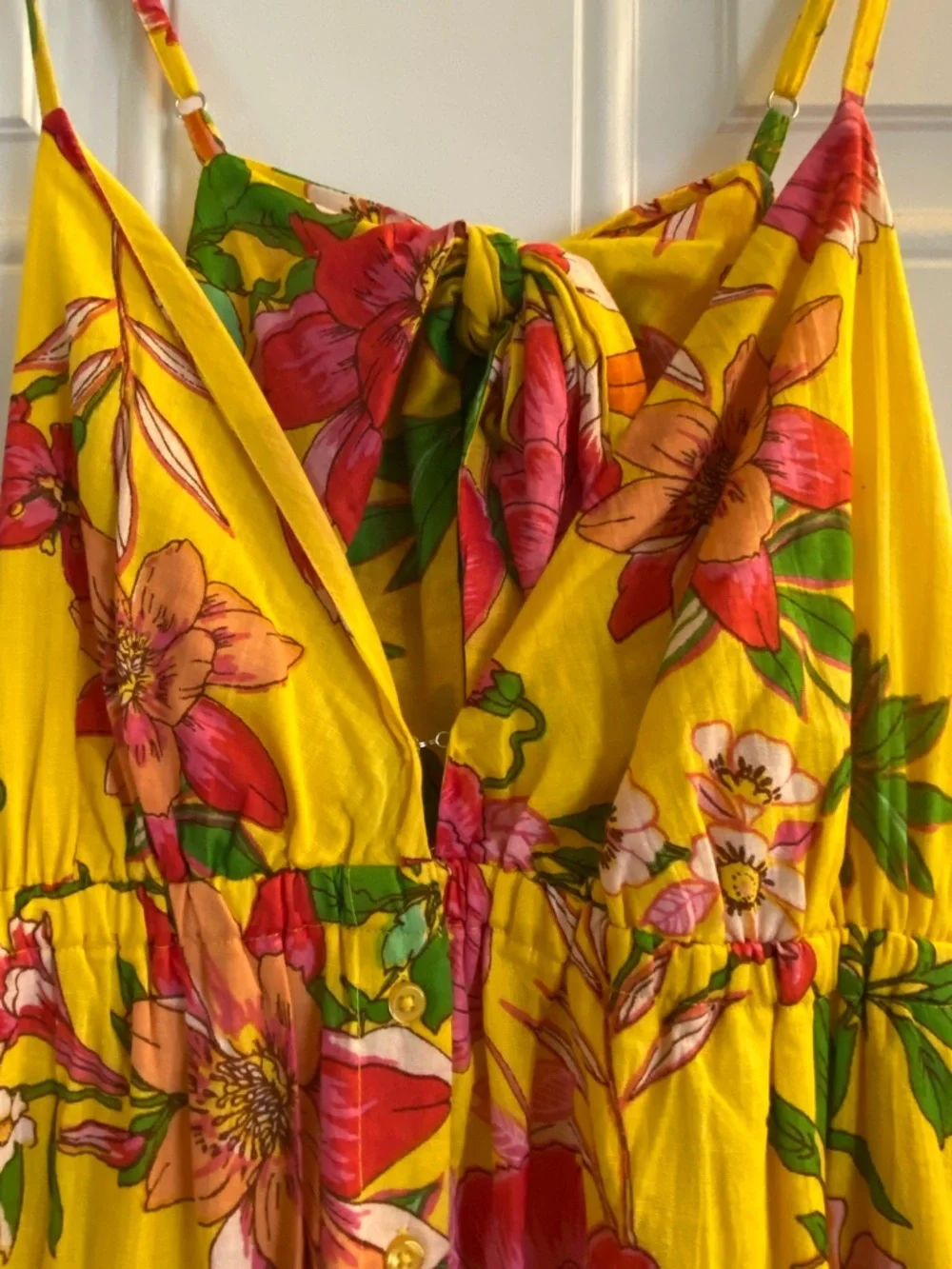 Sunny Yellow Floral Maxi Dress with Spaghetti Straps - Picture 5 of 9